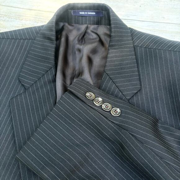 Ralph Lauren Sport Coat Jacket Chest 48” Black Wool Pinstripe Single Breasted - Picture 8 of 13
